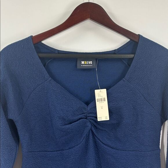 Maeve Anthropologie Dark Blue Long Sleeve Shirt Sweetheart Top New With Tags - Picture 4 of 15